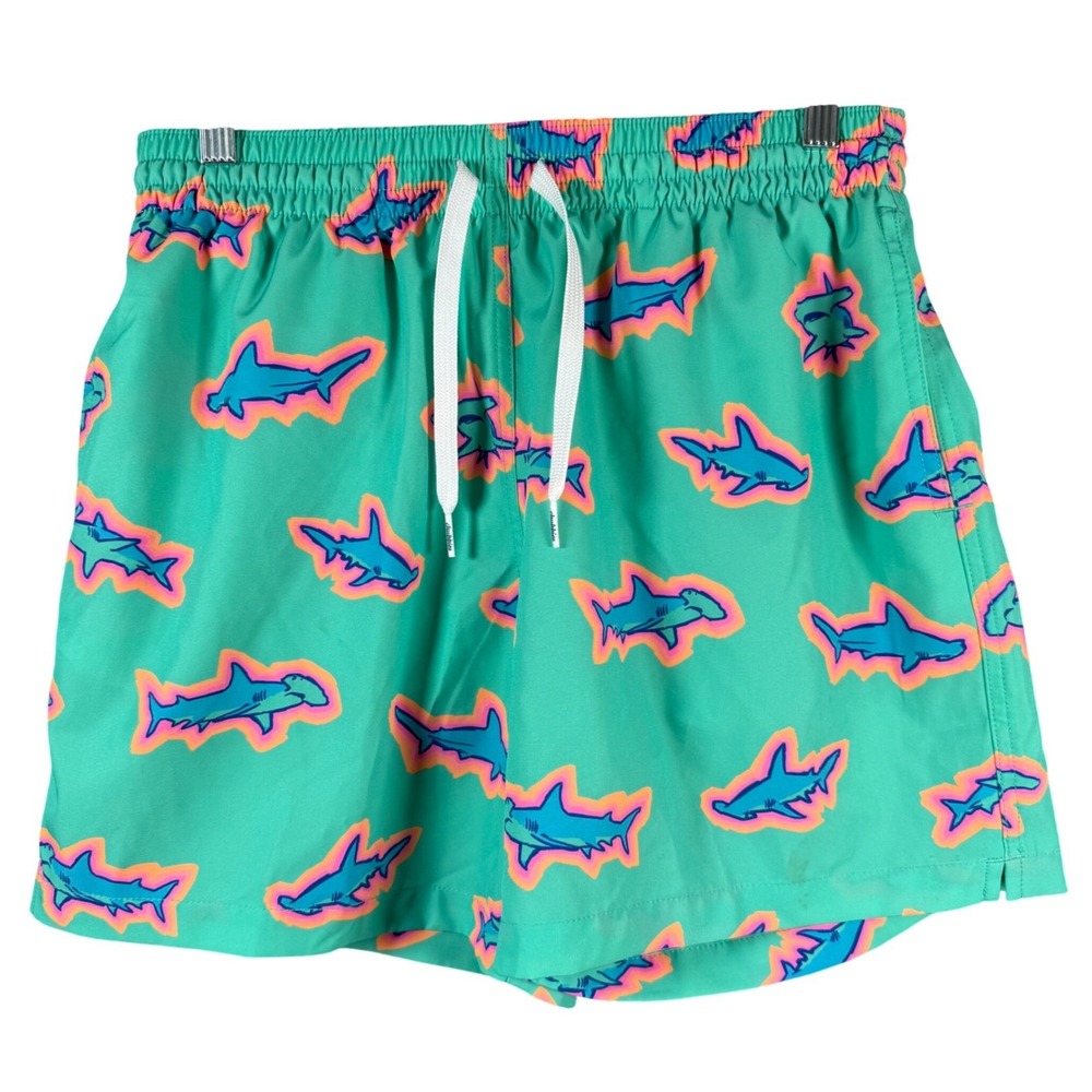 Chubbies Swim Trunks Hammerhead Shark Men Medium Green Neon Mesh Lined Shorts